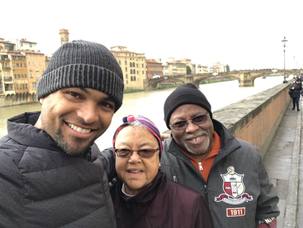 Ernest White II traveling with his parents in Florence, Italy. 
