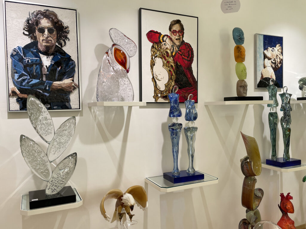 Glassware and portraits made with Murano glass (Photo Credit: Kwin Mosby)