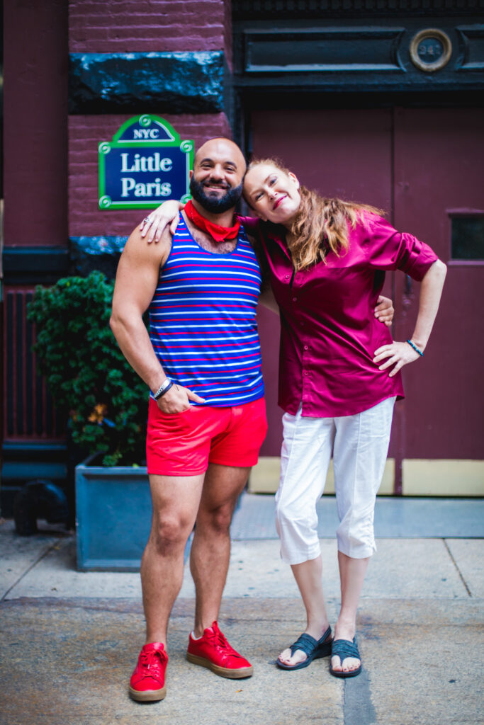 Justin T. Russo with Merryn Johns, Editor-in-Chief of Queer Forty, in Little Paris, New York City (Photo Credit: Catalin Stelian)