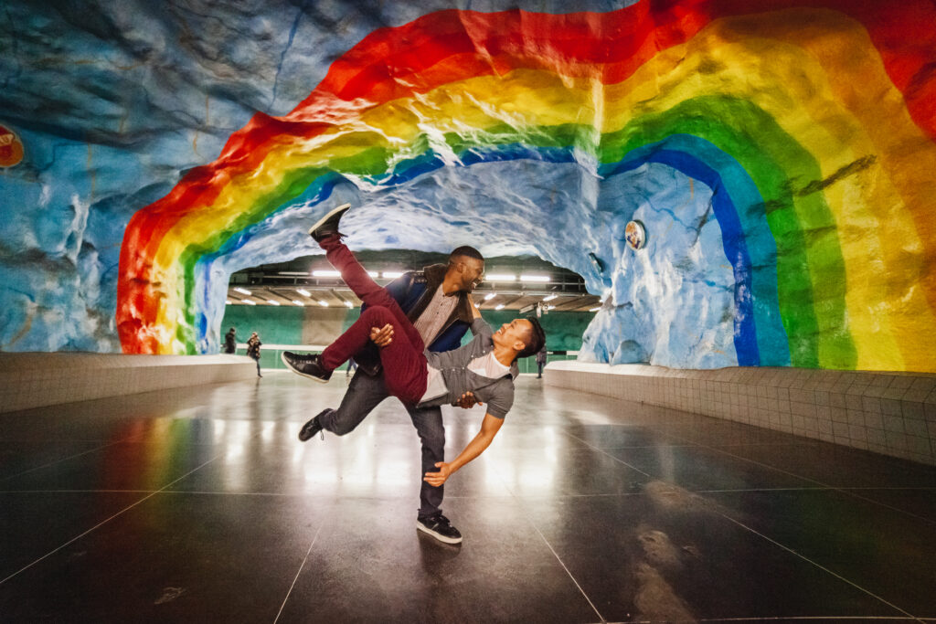 Barry with his partner Teraj at the Stadion metro station in Stockholm, Sweden (Photo Credit: Barry Hoy)