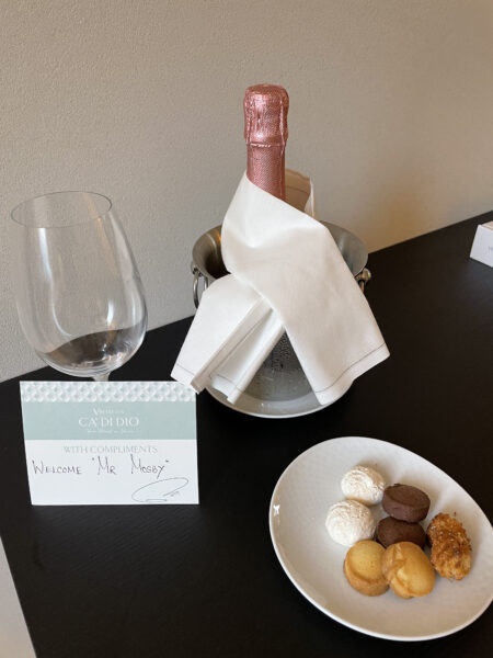 Bottle of Rosé and a plate of cookies to welcome guests at Ca' di Dio. (Photo Credit: Kwin Mosby)