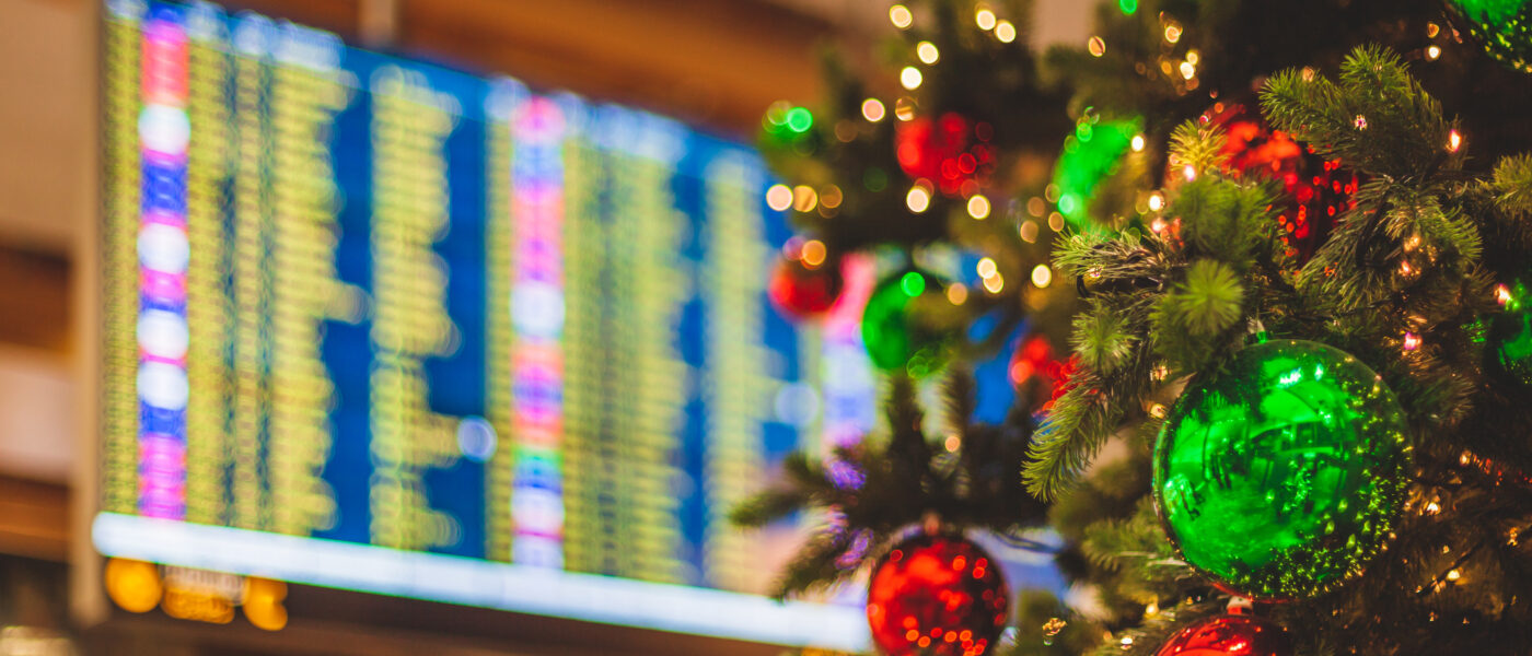 Airport with a Christmas tree in the forefront (Photo Credit: iStock)