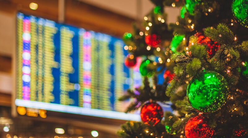 Airport with a Christmas tree in the forefront (Photo Credit: iStock)