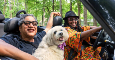 LGBT family driving in their convertible (Photo Credit: iStock)