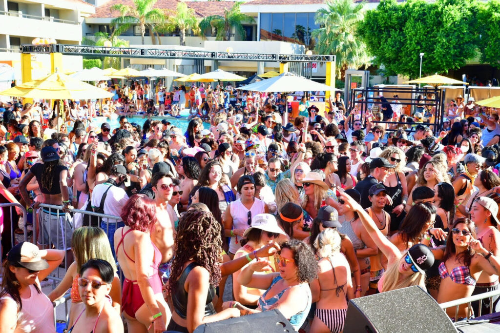 Pool Party crowd at Club Skirts Dinah Shore Weekend in Palm Springs, California (Photo Credit: Megan Williams )