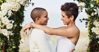 Lesbian couple standing at the alter getting married (Photo Credit: LumiNola/iStock)