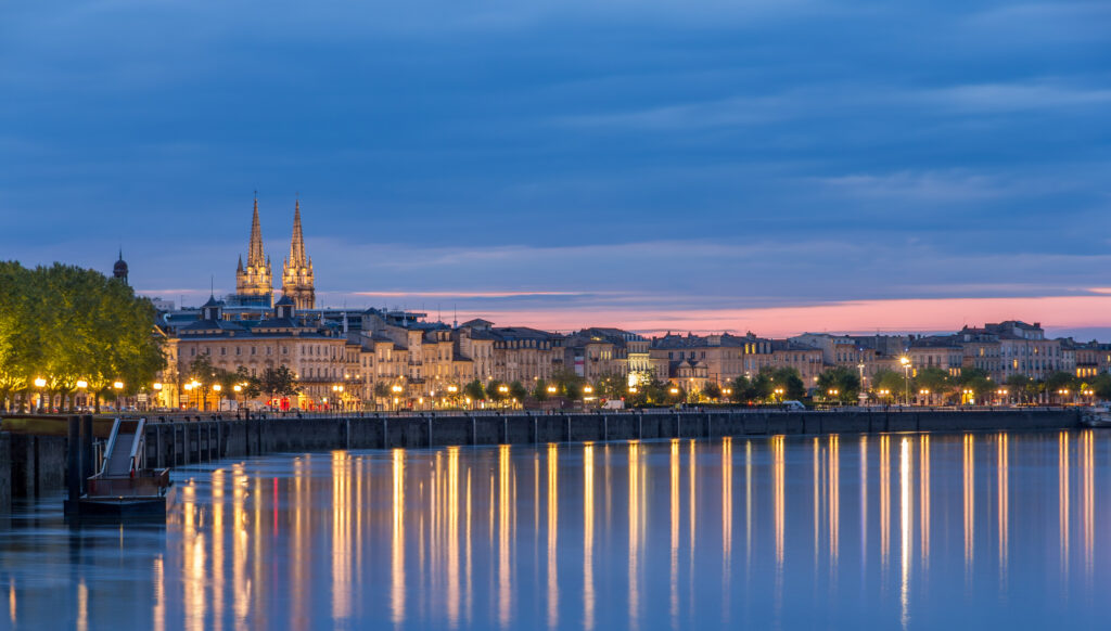 View on Bordeaux, France in the evening