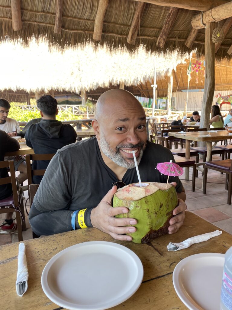 Strawberry margarita served in a coconut (Photo Credit: Kwin Mosby)