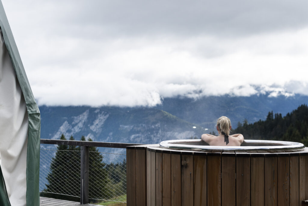 Natural beauty of Switzerland from the Jacuzzi (Photo Credit: Whitepod Eco-Luxury Hotel)