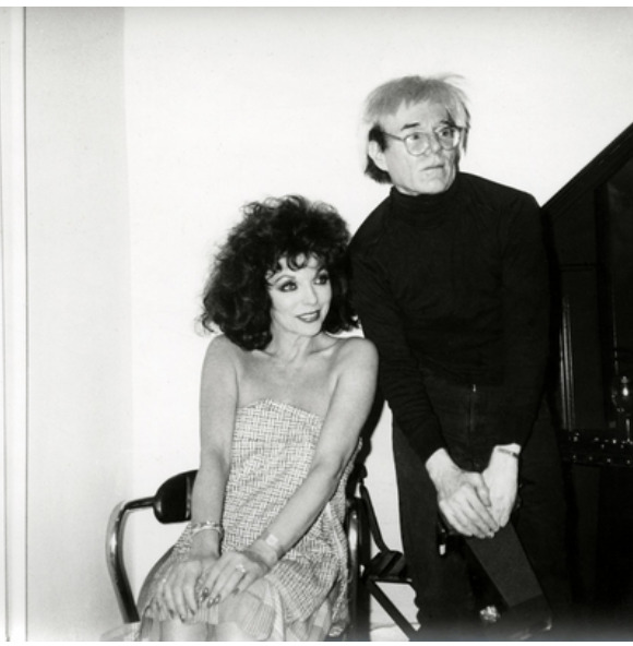 Andy Warhol and Joan Collins at The Factory (Courtesy Hedges Projects, Los Angeles. Copyright The Andy Warhol Foundation for the Visual Arts.)