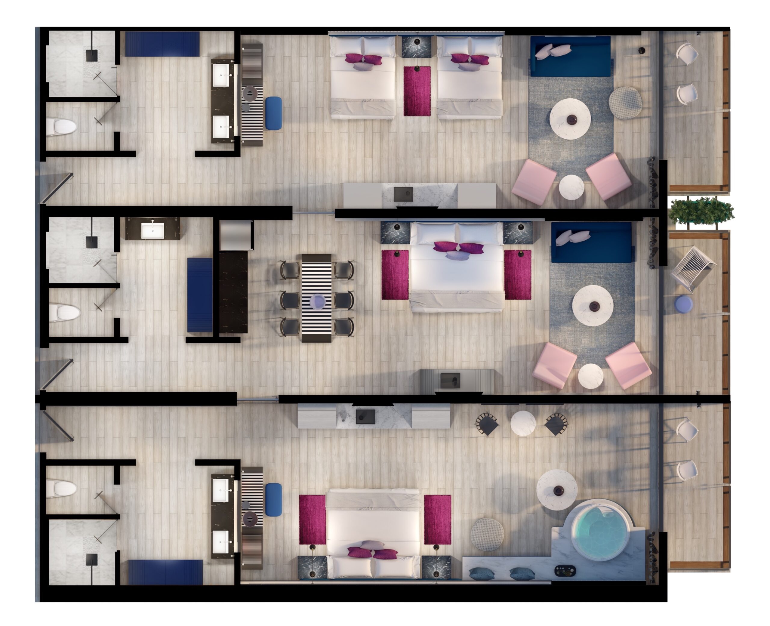 Floorplan rendering of the new Planta Sky Party Suite at Mantamar (Photo Credit: Almar Group)
