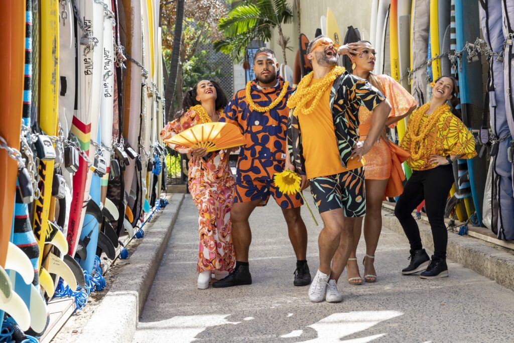 Mark Kanemura and friends at Waikīkī's Surfboard Alley.