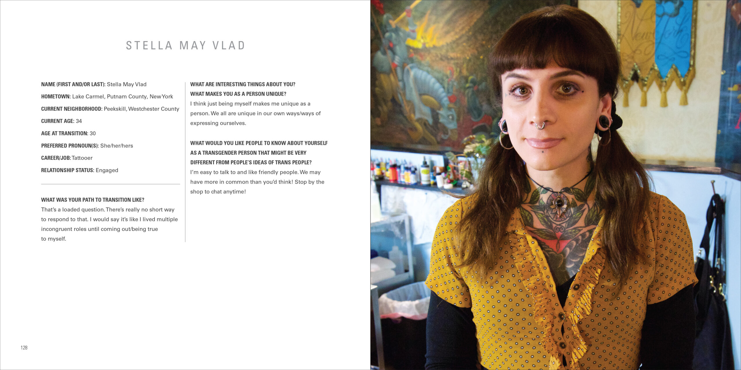 A photograph and interview with Stella May Vlad featured in Trans New York by Peter Bussian (Photo Credit: Apollo Publishers)