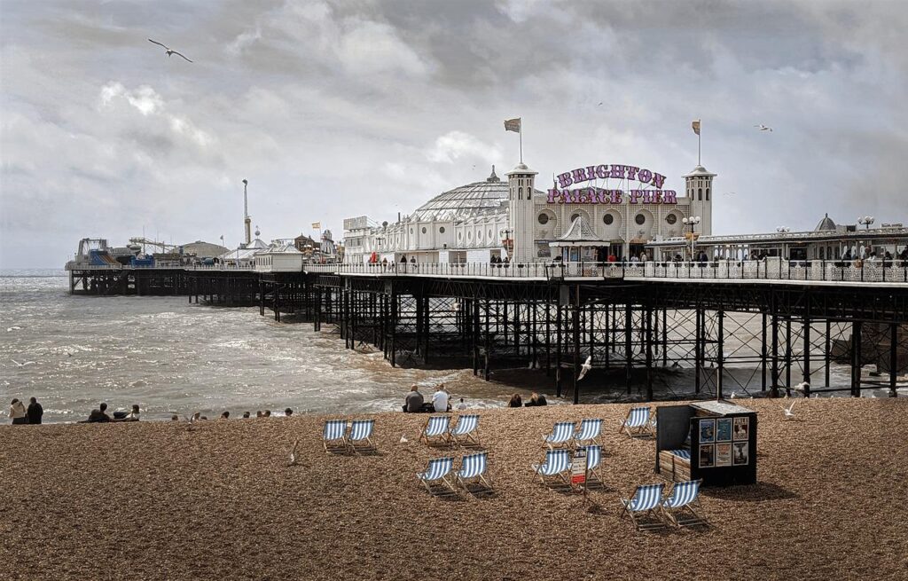 Brighton Palace Pier- the nude beach is about 1 mile east of here!  Photo by Howard Walsh/ Pixabay
