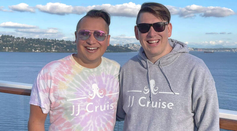 Jared Dailey and Jordan Taylor pose for a photo while boarding in Seattle, but heading to Alaska. (Photo Credit: JJ Cruise) 