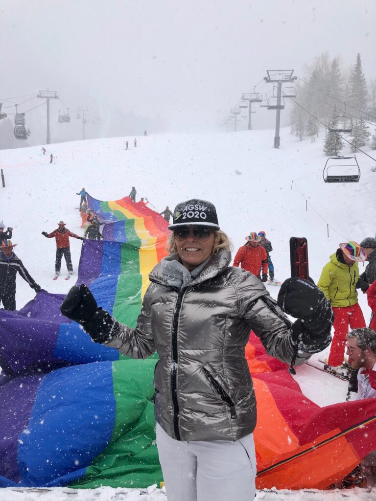 Captain Sandy at Aspen Gay Ski Week to celebrate Pride! (Photo Credit: Captain Sandy Yawn)