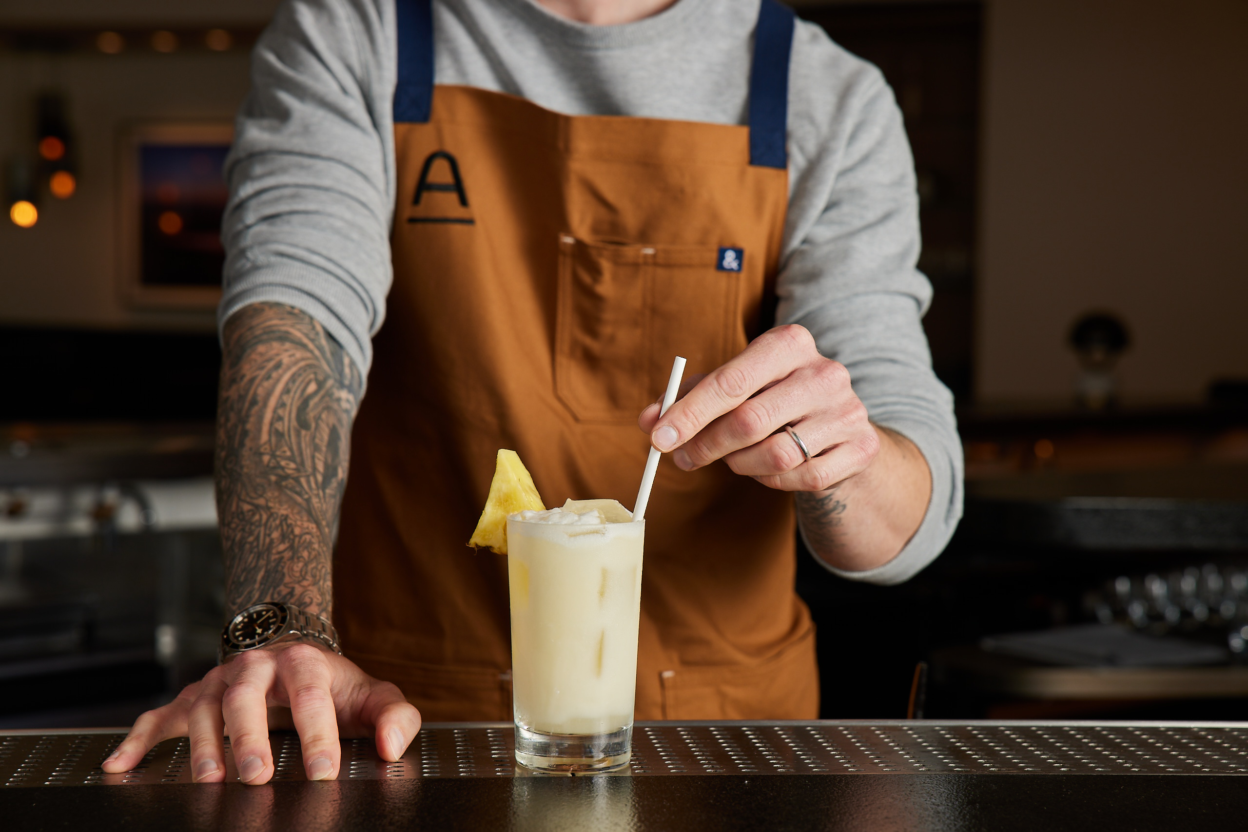 Pineapple Booster Cocktail at Roger Restaurant and Bar (Photo Credit: Jessica Sample / The Ameswell Hotel)