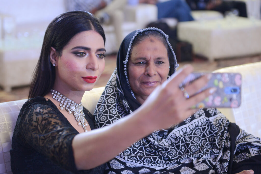 Marvia Malik, Pakistan’s transgender news anchor, taking her photo with Transgender singer Naghma in Lahore, Pakistan. (Photo Credit: A M Syed / Shutterstock)