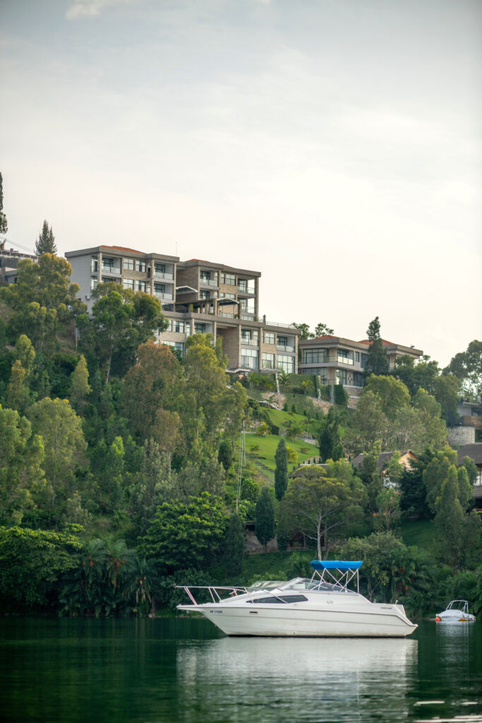View of the hotel from the lake (Photo Credit: Cleo Lake Kivu Hotel)