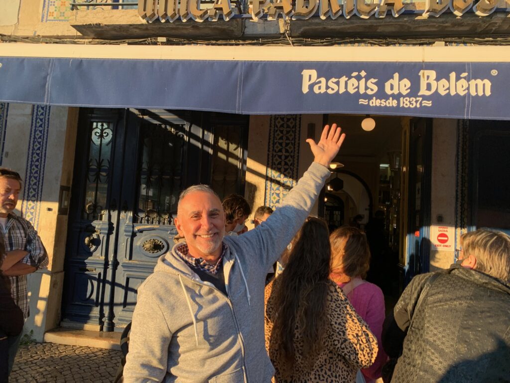 John Tanzella getting ready to eat a pastel de nata (custard tart) at Pasteis de Belem, a the famous Portuguese dessert cafe in Belem, outside of Lisbon.