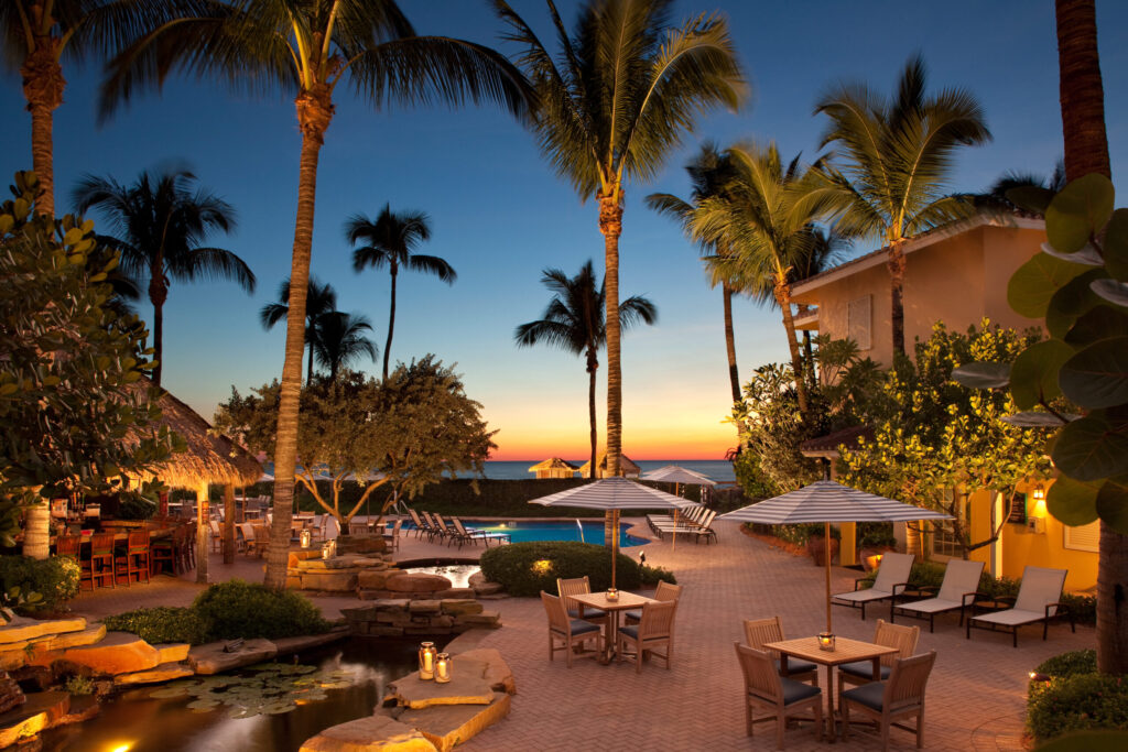 Tiki Sunset at LaPlaya Beach & Golf Resort, which is set to re-open later this year. (Photo Credit: © Naples, Marco Island, Everglades CVB)