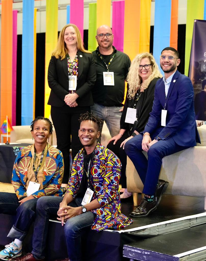 Mandima Qunta, Rodney Otieno, LoAnn Holden, Michael Gladwin (founder of Afrigay Travel), Martina Barth, and Amine Gabbouj (Photo Credit: WTM Africa)