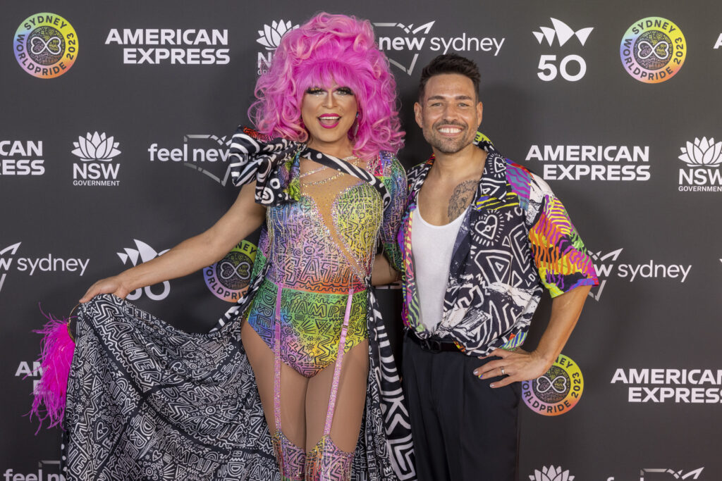 Miss Ellaneous (Ben Graetz) with husband Dion Padan at the Sydney Opera House for the Blak & Deadly Concert Gala (Photo Credit: Joseph Mayers)