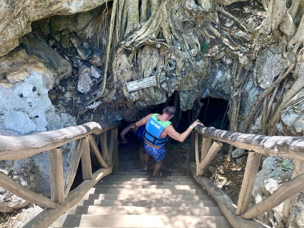 Descending into a cenote near Merida, Mexico (Photo Credit: Jon Bailey)