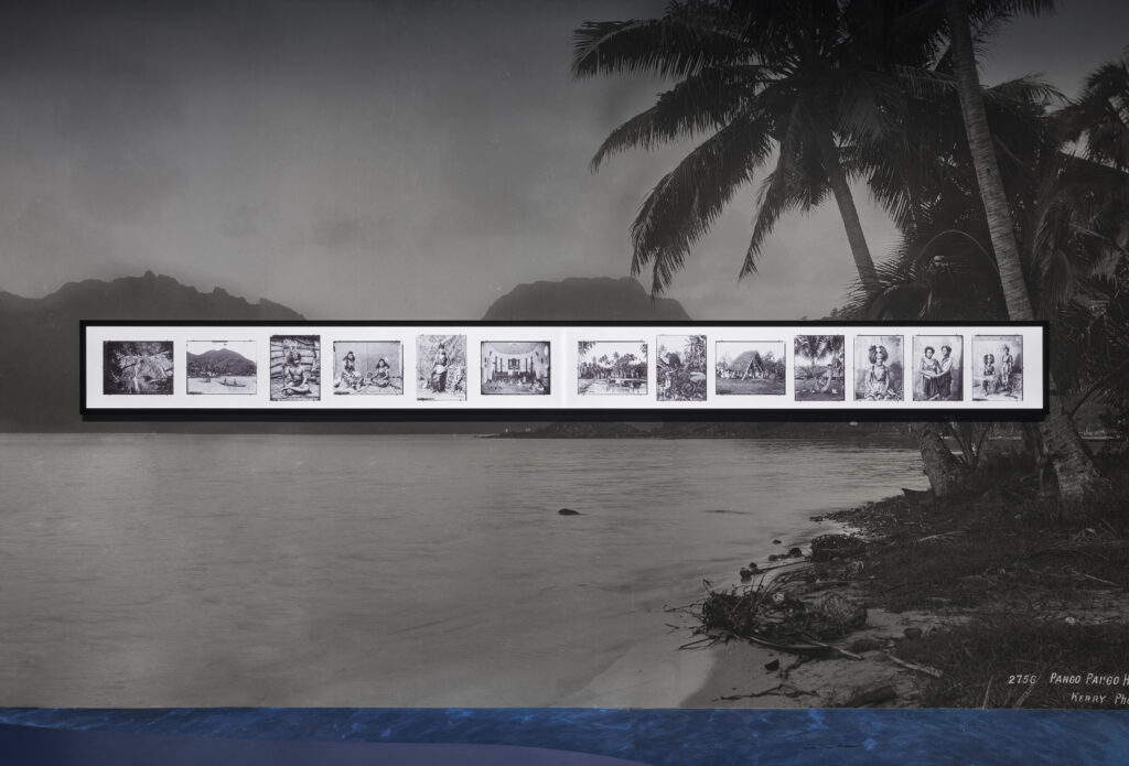 Charles Kerry glass plates from the Powerhouse collection in Paradise Camp by Yuki Kihara (Photo Credit: Zan Wimberley)