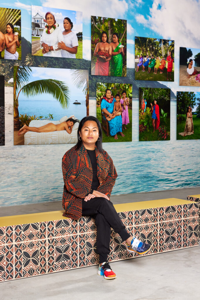 Yuki Kihara and her art installation, Paradise Camp (Photo Credit: Luke Walker)