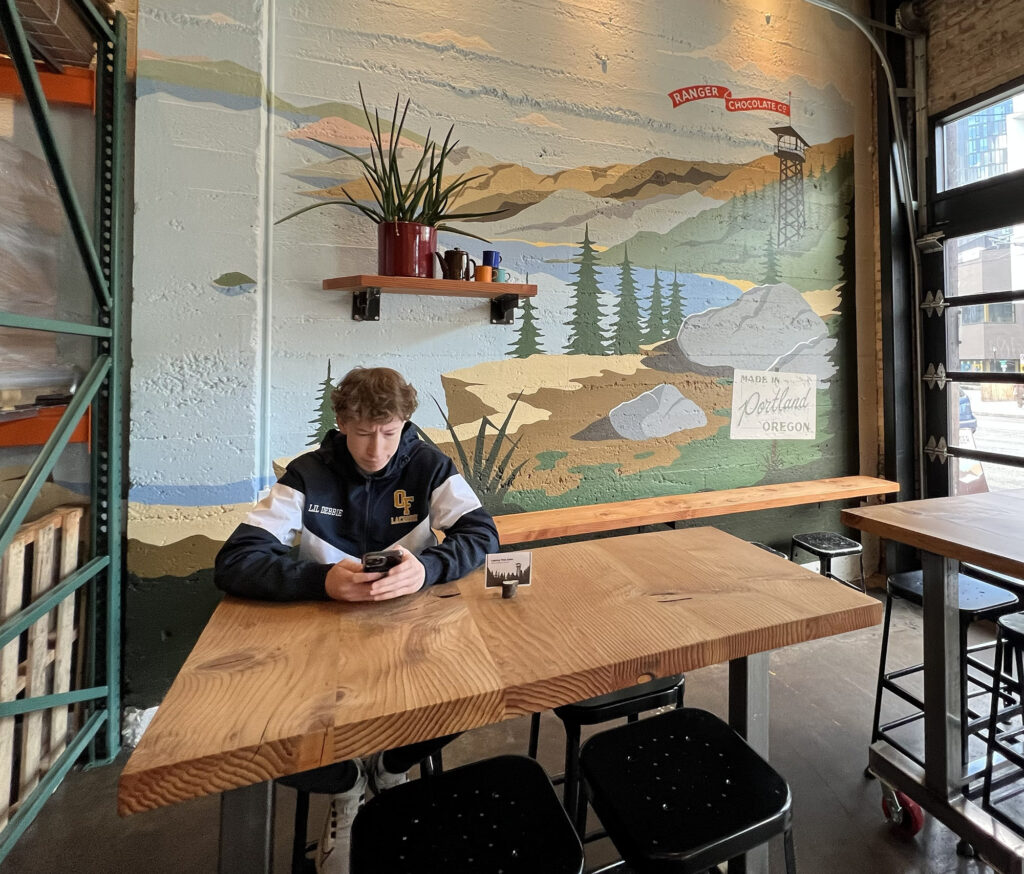 Heney's son, Matthew, at Ranger Chocolate (Photo Credit: Paul J. Heney)