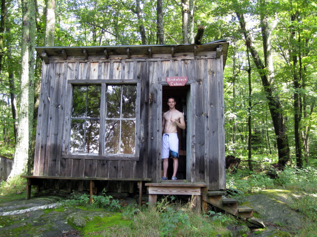 One of the highlights of the onsite trail network is a “Brokeback Cabin”, a small rustic hut with beautiful views and a fun place for guests to hike out to and relax. (Photo Credit: Frog Meadow B&B and Oasis for Men)
