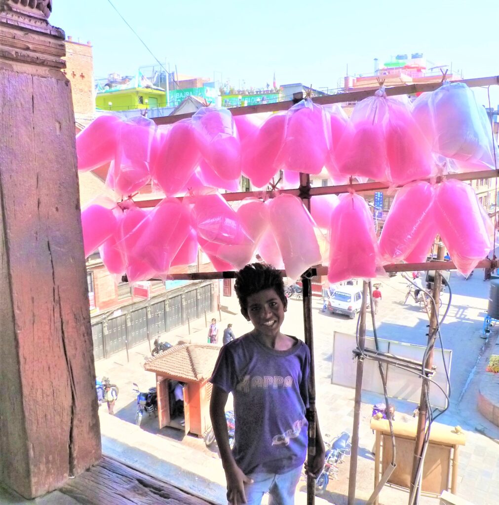 Candy Cotton Boy at Kathmandu Durbar Square (Photo Credit: Teresa Adams)