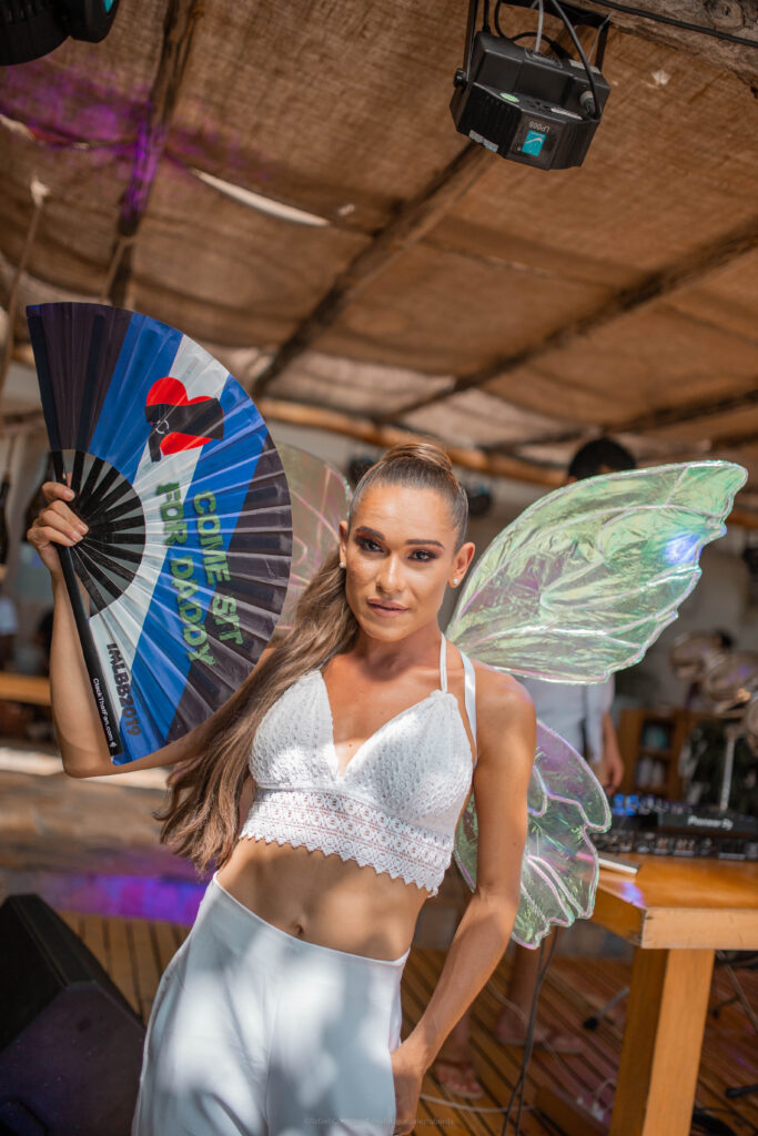 Emma Ángel gives fierce look fro the camera at a SYW LGBTQI+ Party at Blue Apple Beach (Photo courtesy of Emma Ángel)