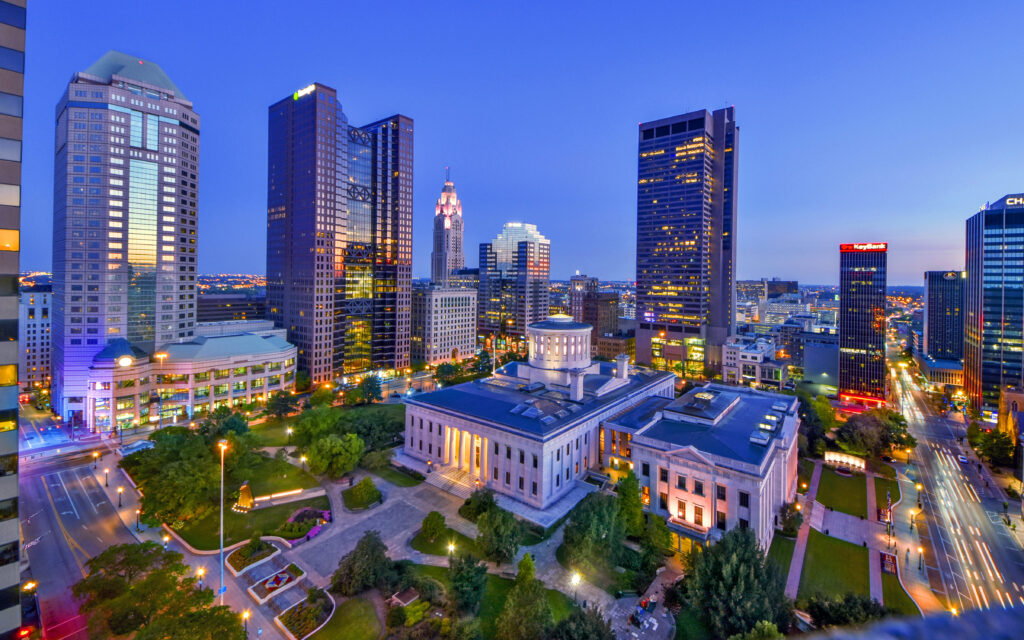 Ohio Statehouse and Columbus skyline (Photo Credit: Randall L. Schieber / Experience Columbus)