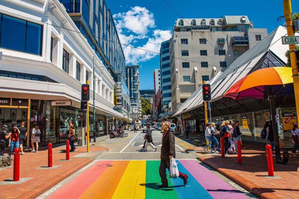 Rainbow Crossing on Cuba Street in Wellington, NZ (Photo Credit: WellingtonNZ)