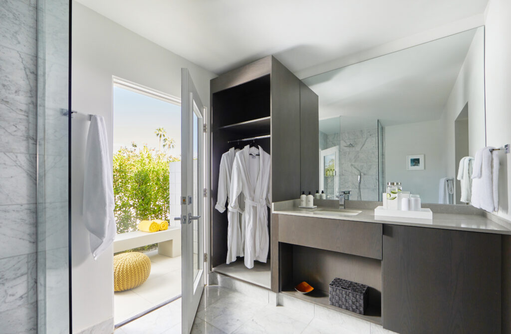 Bathroom of the King Room with Patio (Photo Credit: Twin Palms Resort)