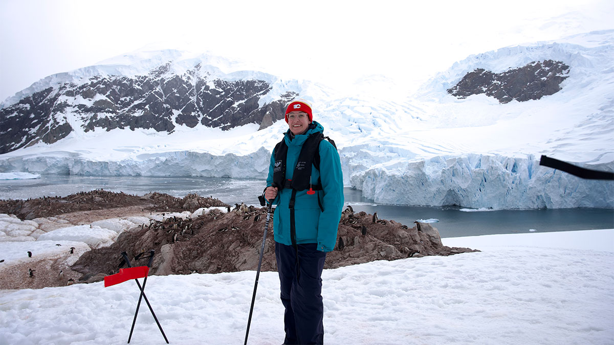 Lindsay Cale hiking in Antarctica (Photo Credit: Lindsay Cale)