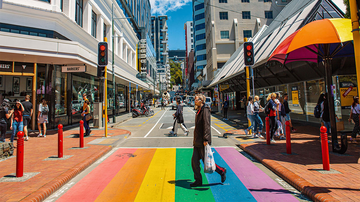 Rainbow Crossing on Cuba Street in Wellington, NZ (Photo Credit: WellingtonNZ)