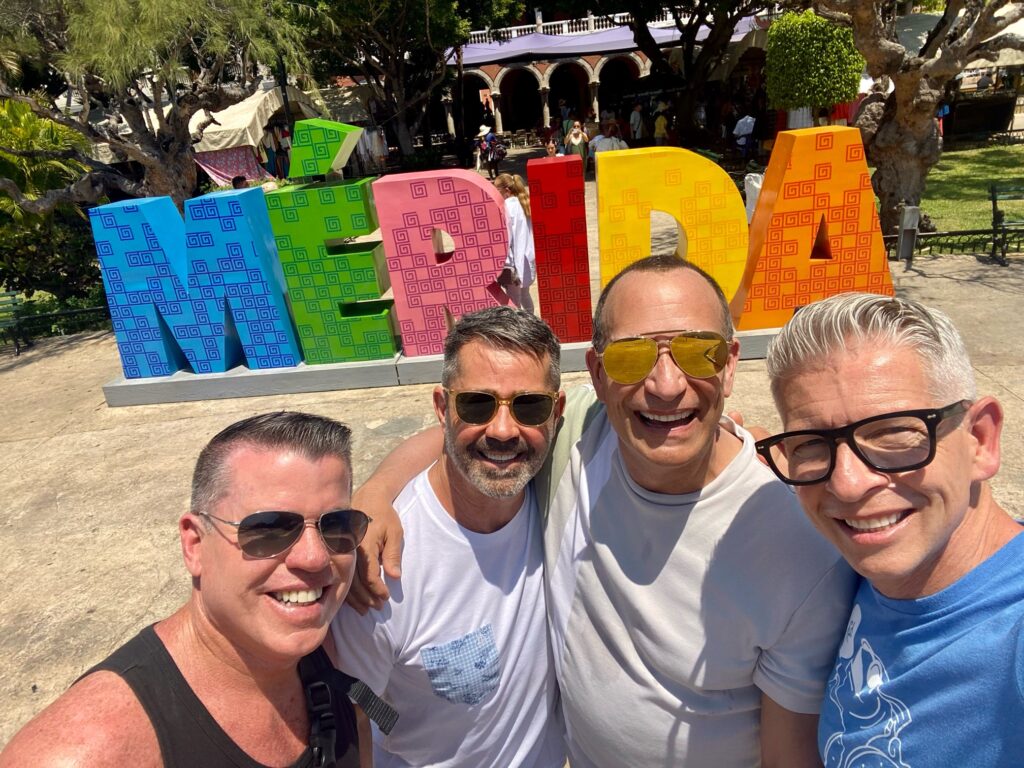 Jon Bailey (second from right) and Triton Klugh (far right) with friends in Merida, Mexico (Photo Credit: Jon Bailey)