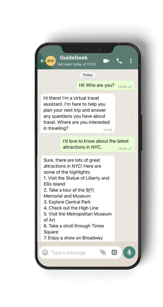 GuideGeek AI travel assistant used on WhatsApp (Photo Credit: Matador Network)