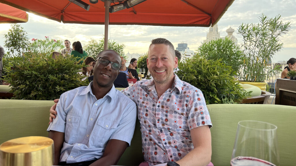 Paul and his husband at The author and his husband at Dani Brasserie in Madrid (Photo Credit: Paul J. Heney)