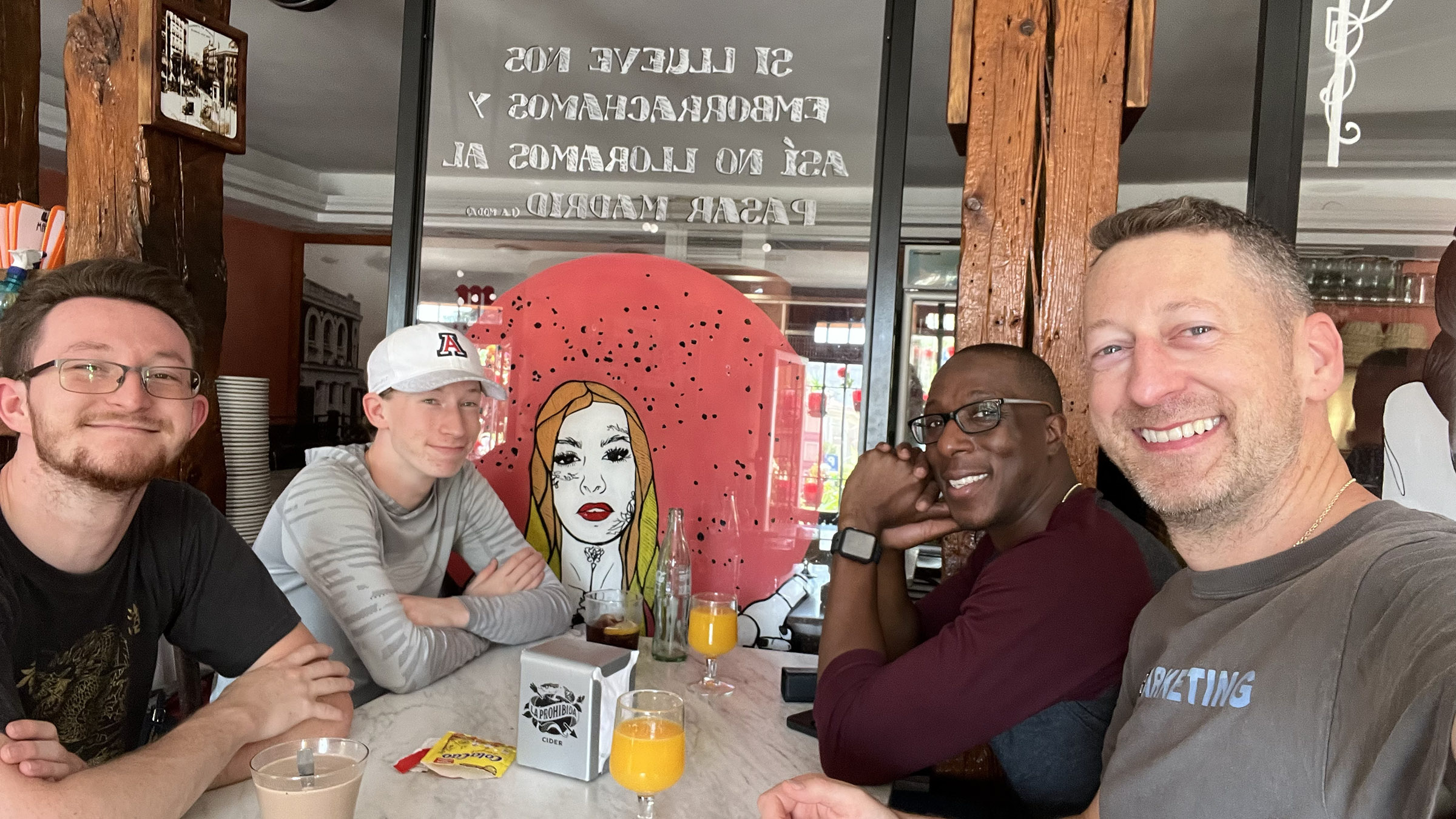 Paul J. Heney and his family eating breakfast in Madrid (Photo Credit: Paul J. Heney)