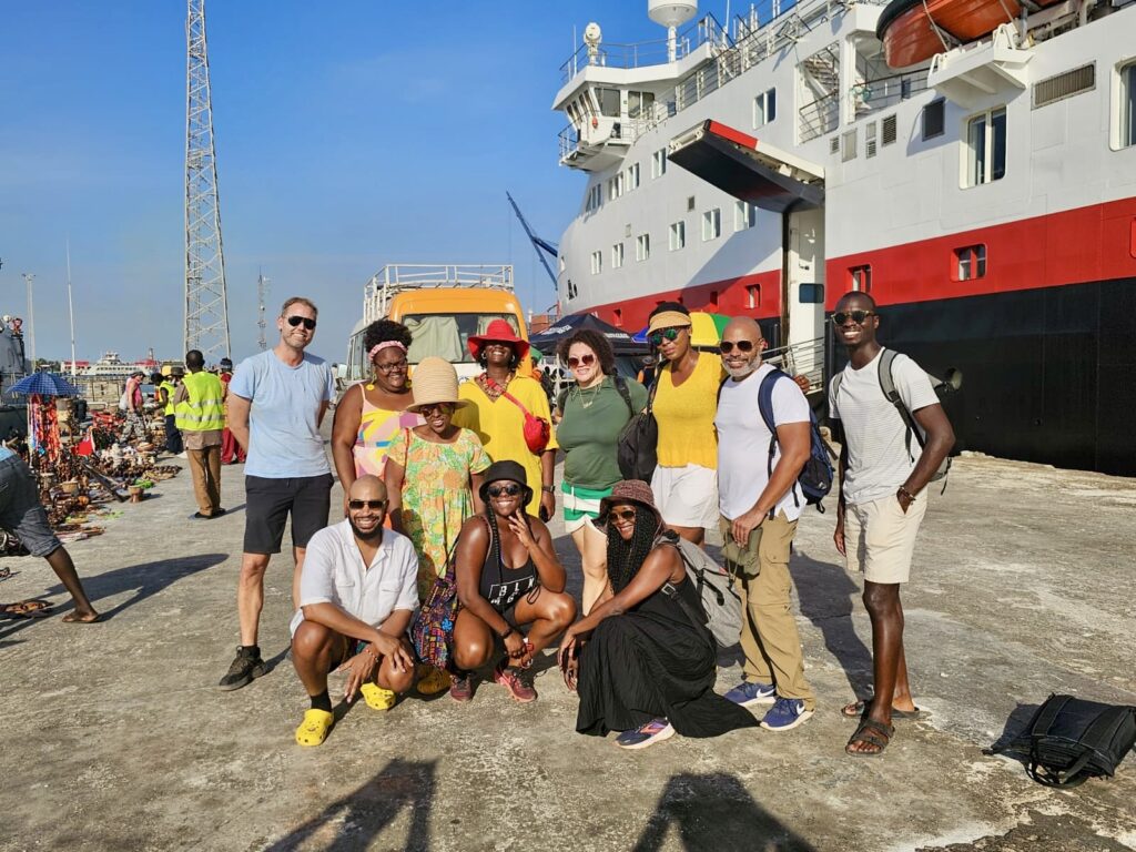 Kwin Mosby (second from the right) traveling with a group of Black journalists and travel colleagues. (Photo Credit: Anders Lindstrom)