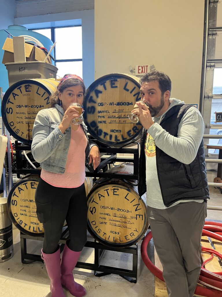 Jessica Jones, founder/brewer at Giant Jones Brewing, and John Mleziva, founder/distiller at State Line Distillery (Photo Courtesy of Giant Jones Brewery)