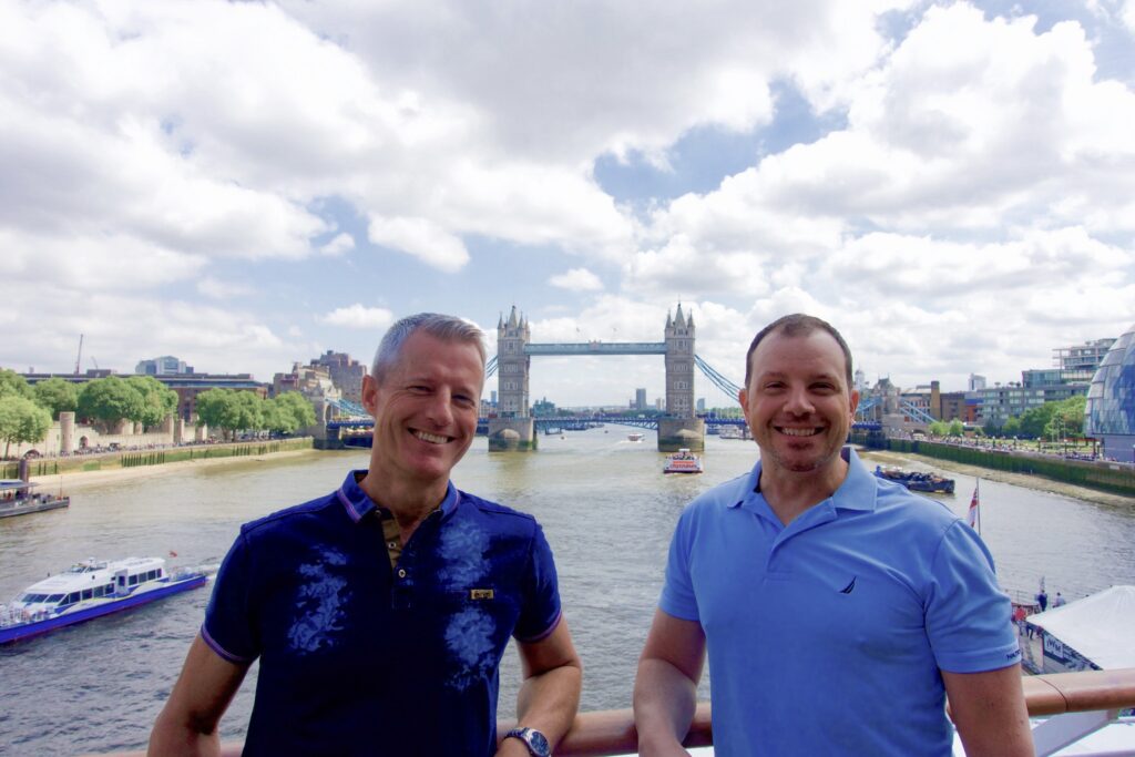 Jeff Gundvaldson and Brian Van Wey, the owners of Brand g Vacations, in London (Photo Credit: Brand g Vacations)